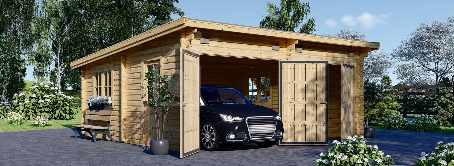 Garaje de madera doble de tejado plano MODERN (44 mm), 6x5 m, 30 m² visualization 1