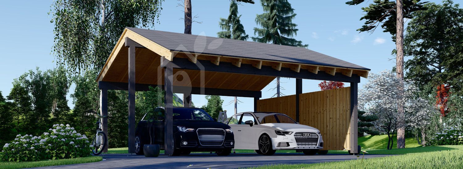 Cochera de madera double LUNA DUO, 6x6 m, con pared lateral visualization 1
