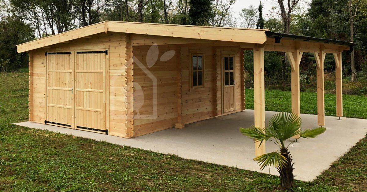 Garaje de madera con cochera (44 mm), 4x6 m + 3x6 m (cochera), 40 m²