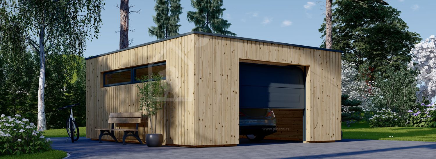 Garaje de madera de techo plano SILVIA F (34 mm + revestimiento), 5x6 m, 30 m² visualization 1