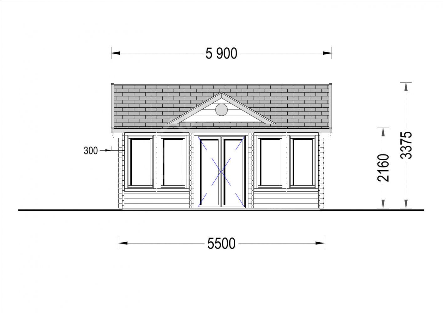 Caseta de jardín de madera CLOCKHOUSE (Aislada, 44+44 mm), 5.5x4 m, 22 m²