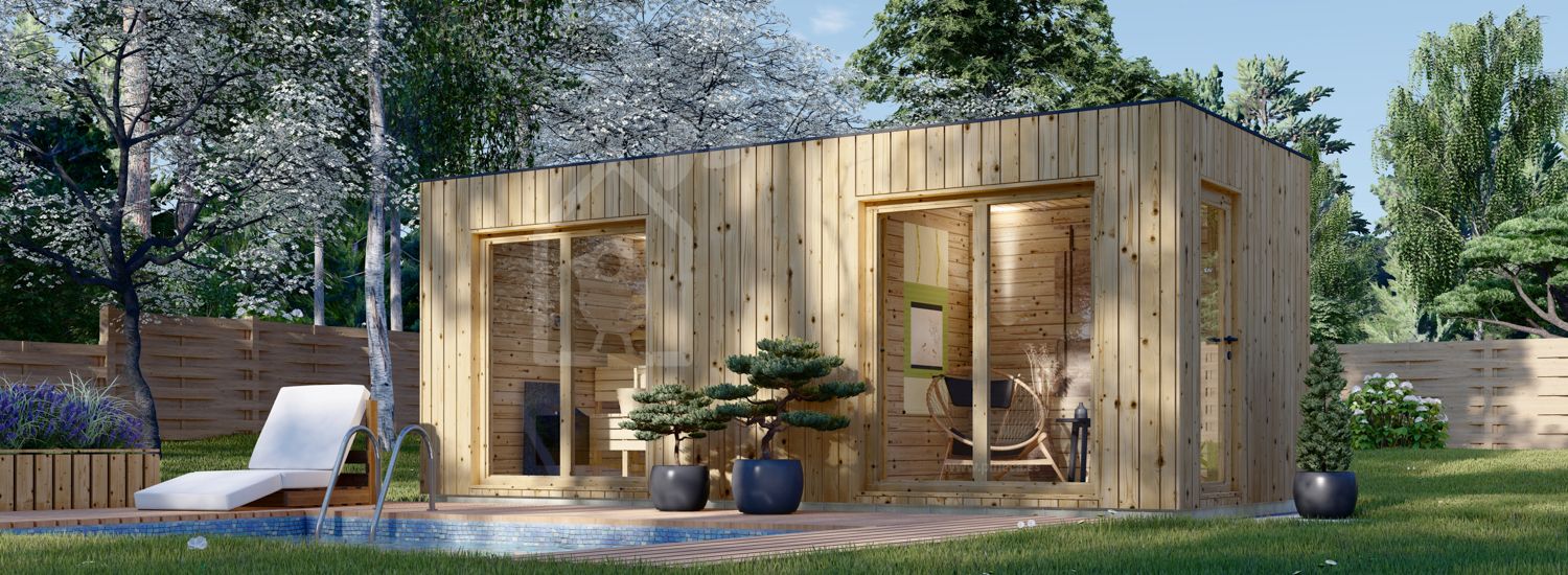 Sauna de exterior con vestuario DELLA (34 mm + revestimiento),6,1 x 2,6 m, 12.5 m² visualization 1