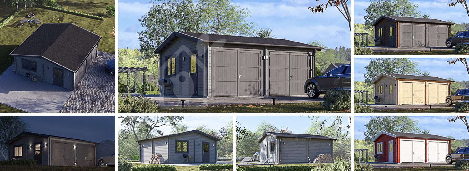 Garaje de madera doble ALTERNATIVE (44 mm), 6x6 m, 36 m² visualization 1