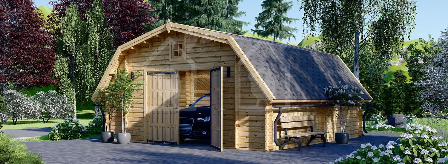 Garaje de madera TEXAS (44 mm), 6x6 m, 36 m² visualization 1
