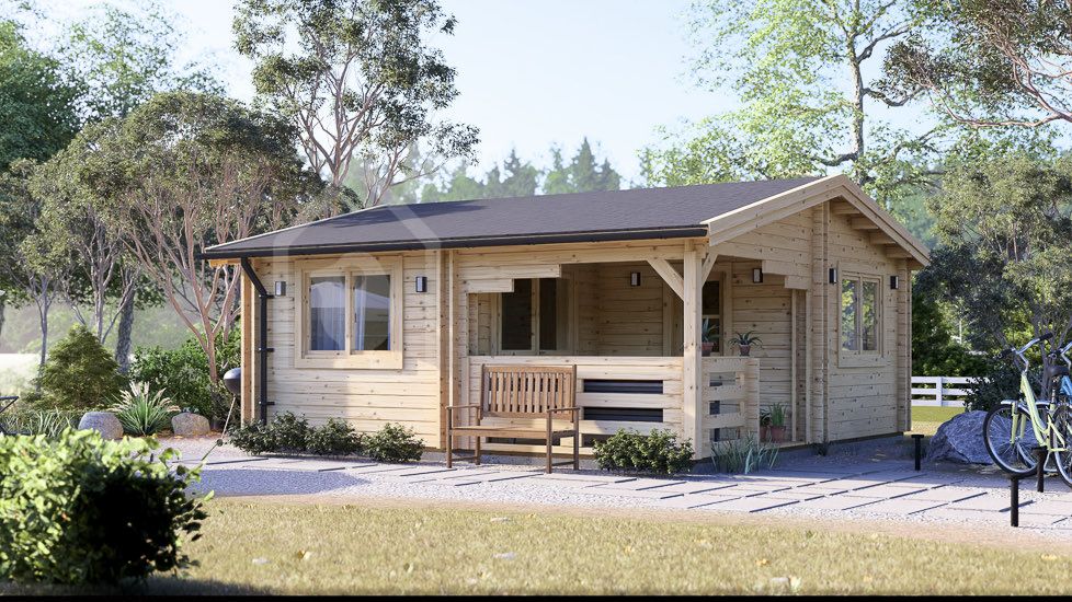 Casa de jardín de madera con porche OLIVIA S (34+34 mm), 6x6 m, 27 m² + 8 m² porche visualization 1