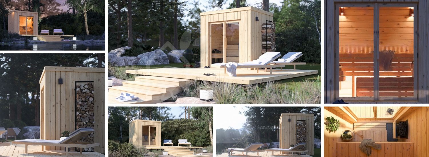 Sauna de exterior OKO (34 mm + revestimiento), 2.3x1.6 m, 2.7 m² visualization 1