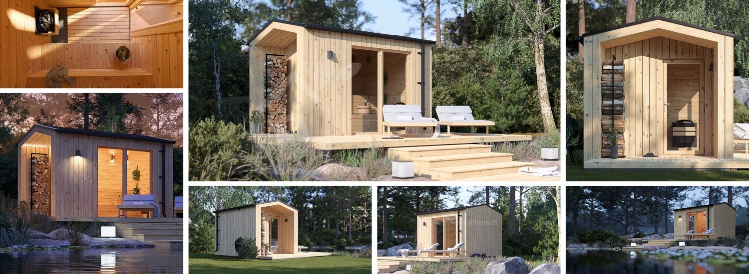 Sauna de exterior SERENE (34 mm + revestimiento), 3.3x2.5 m, 4.95 m² visualization 1